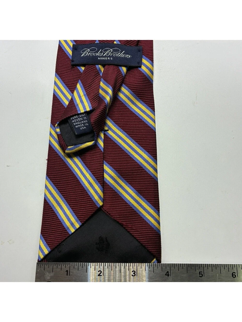 Brooks Brothers Makers NeckTie Made USA Silk Red Blue Yellow Gold Stripe Pattern